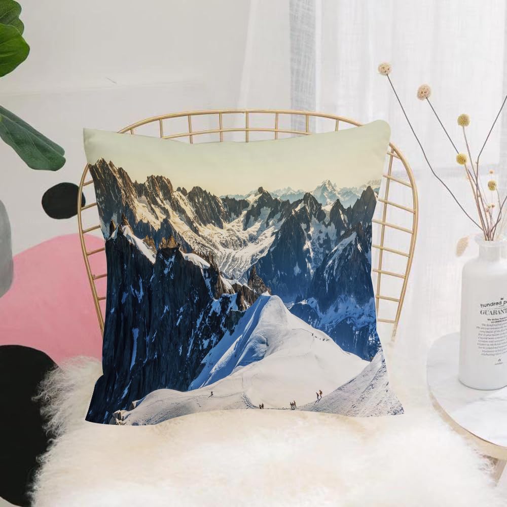HYOSXW Cushion Cover,Throw Pillow Case Home Decorative for Living Room Bedroom Sofa Chair 16X16 Inch,Mont Blanc Chamonix French Alps France Europe Tourists Climbing Mountain,Pillowcase 40X40cm