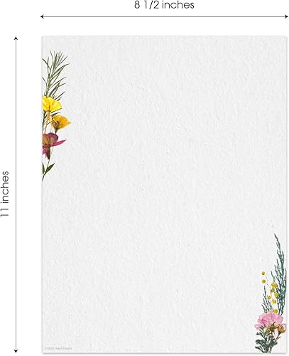 Miniatura 6 de Papel con membrete de flores prensadas, 50 hojas, 8.5 x 11 pulgadas, para eventos, baby shower, despedida de soltera, boda, papelería decorativa