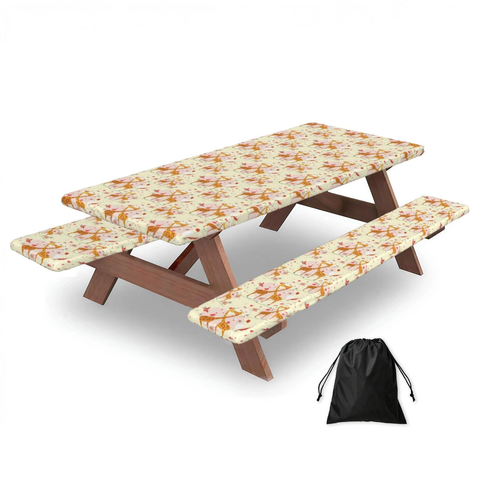 PPHGUT Giraffe Heart Flower Butterfly Print Picnic Table Bench Cover Set Outdoor Garden Bbq Protector For Family Camping
