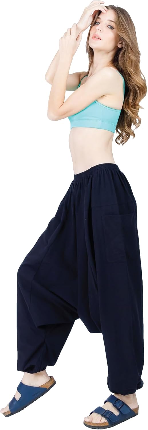 Women's Cotton Harem Pants with Pockets - Casual Elastic Waist Boho Pants, Soft Comfortable Travel & Daily Wear - Image 3