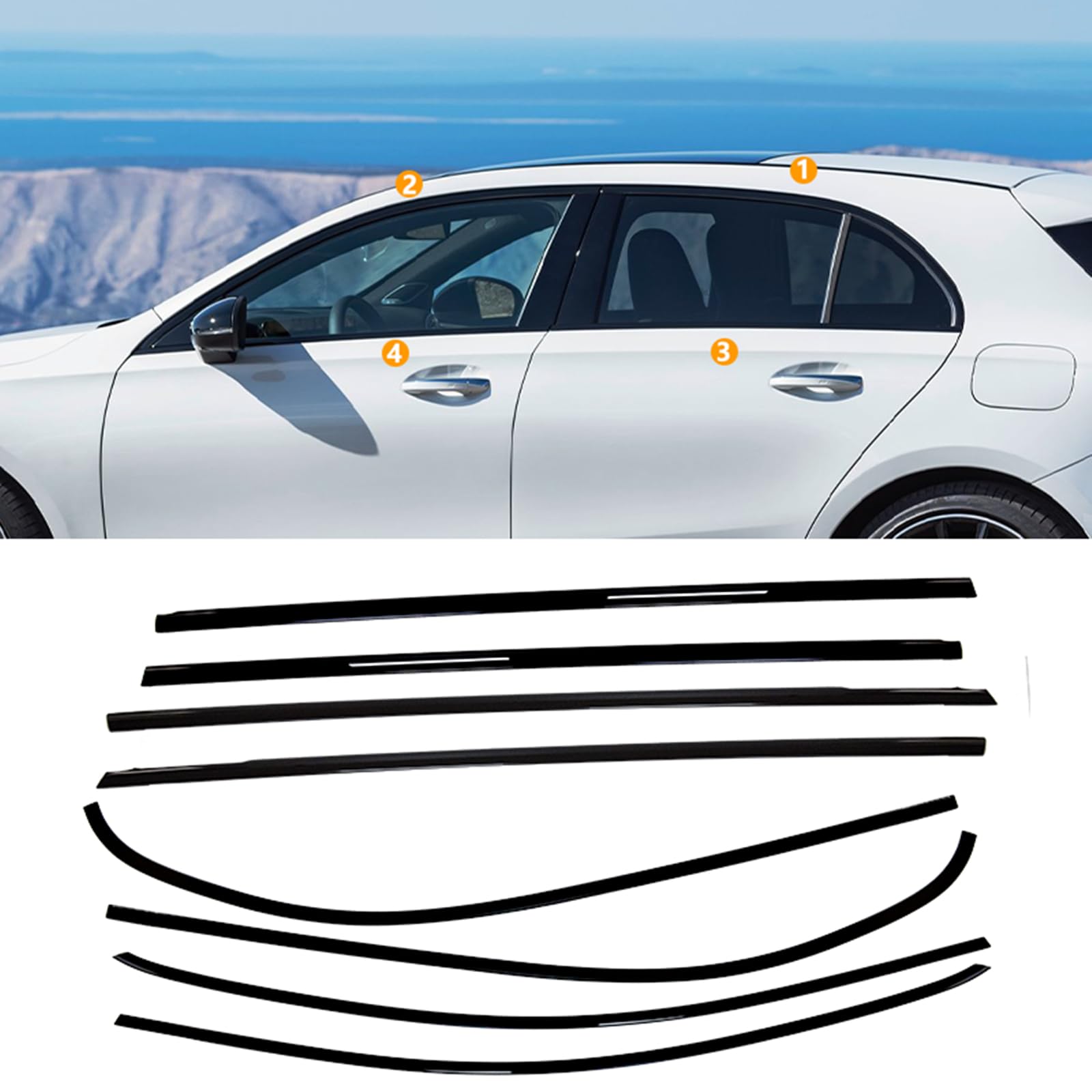 Strisce di modanatura per finestre per Benz W177 Classe A 2019-2024, colore nero
