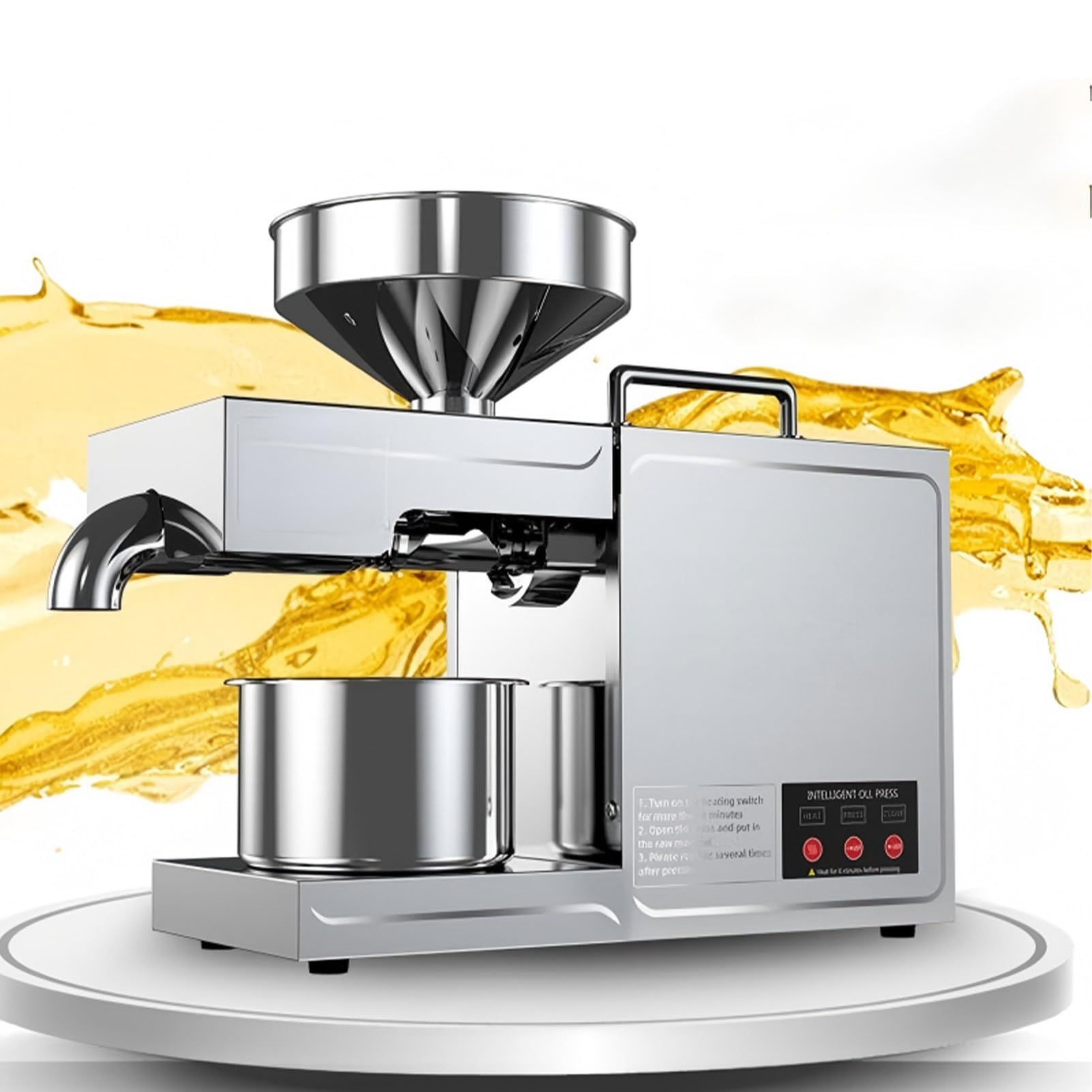 PweKzxt Automatic Oil Extractor, Cold Hot Press Food Grade Stainless Steel Oil Extractor,Organic Oil Press Machine,Fully Household Oil Press,for Peanut, Almond, Sesame
