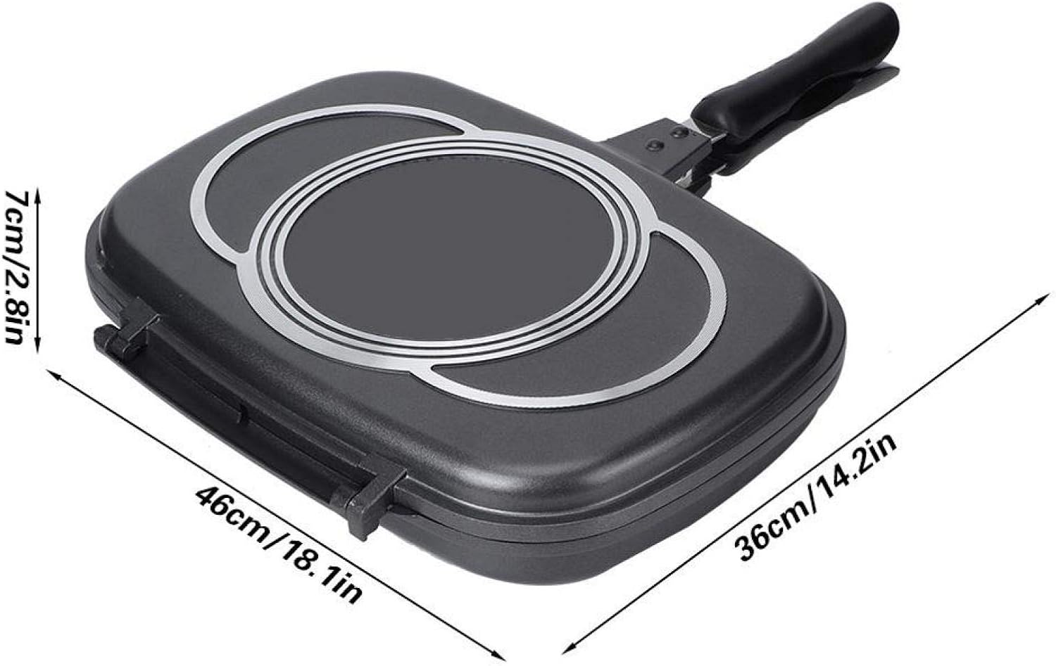 Double Sided Frying Pan, Kitchen Portable Non Stick Baking Pancake Pan Omelette Anti-Scalding Handle Pan Omlette Square Pans Flip Pan Fit for Open Flame for Camping Sandwich Toaster Grill