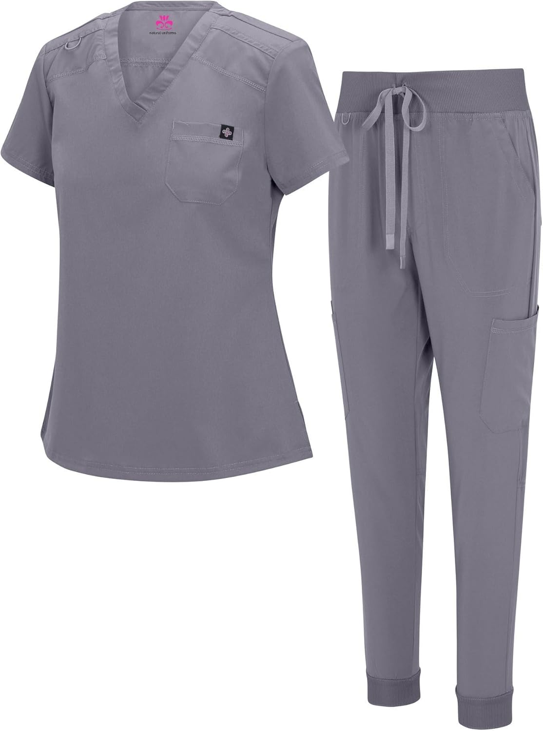 Natural Uniforms Womens Cool Stretch Modern Tuck-In Top Yoga Jogger Scrub Set with Regular and Petite Sizes