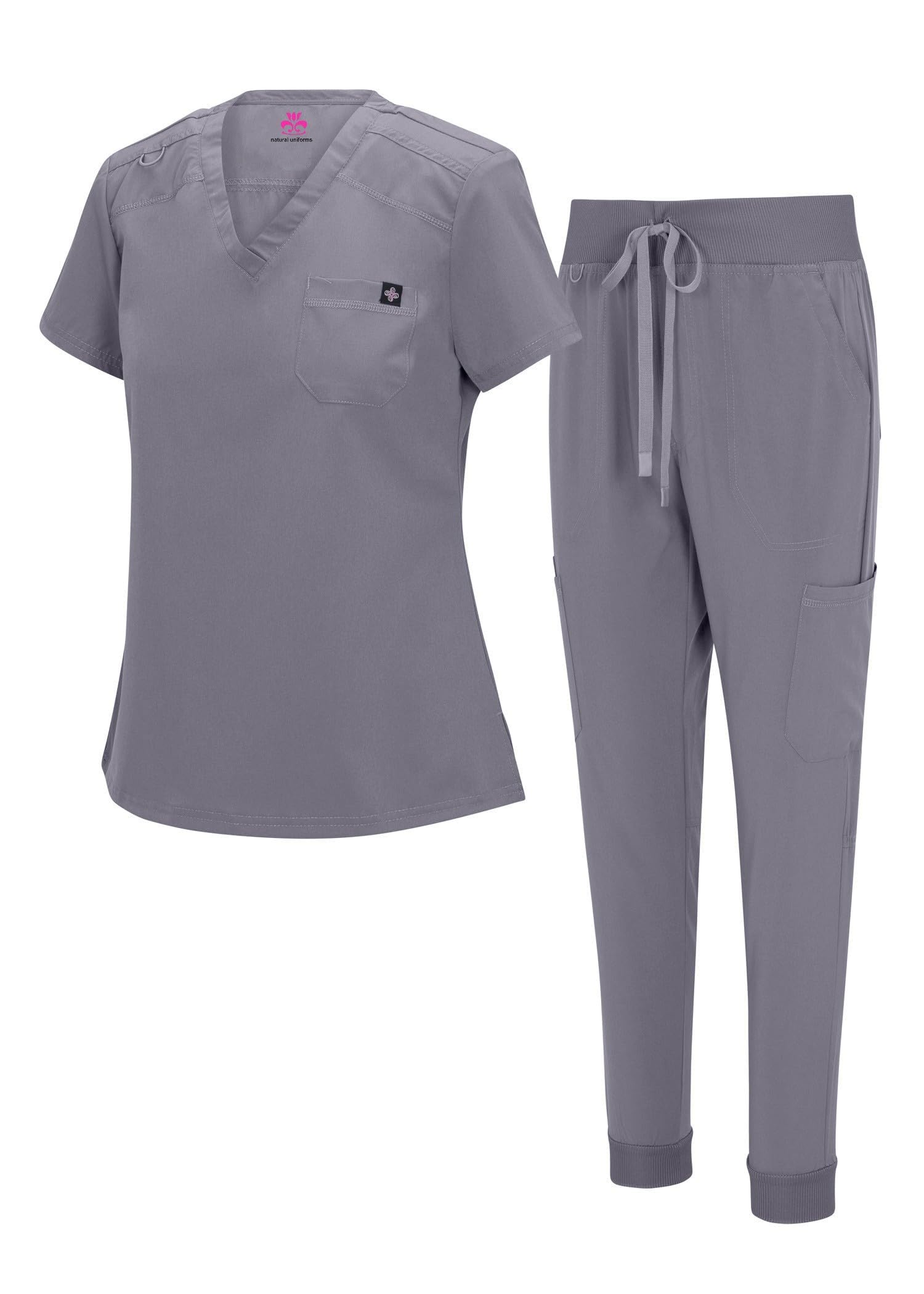 Natural Uniforms Womens Cool Stretch Modern Tuck-In Top Yoga Jogger Scrub Set with Regular and Petite Sizes