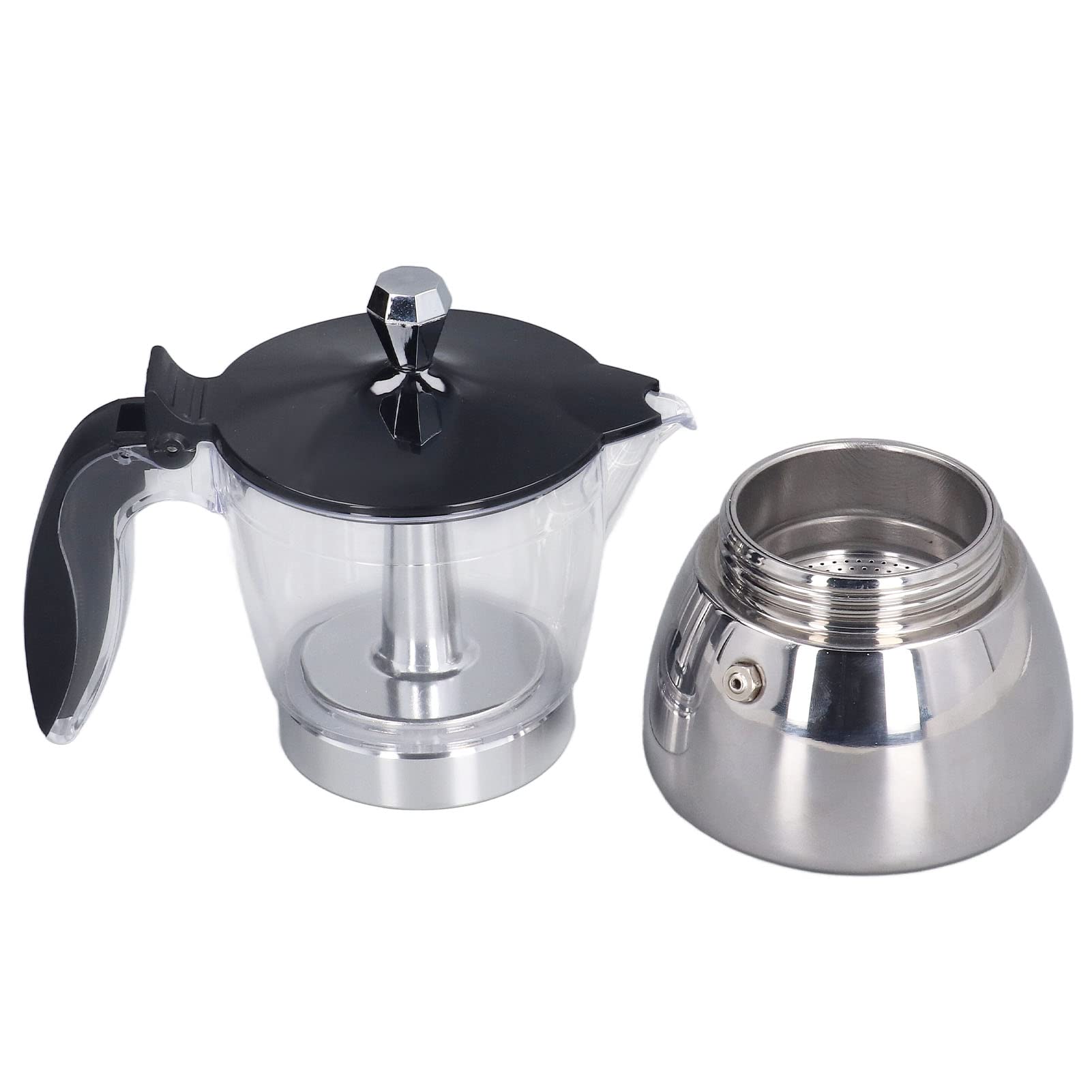 Cafetera para estufa de 6 tazas, parte superior de ABS transparente, olla de acero inoxidable para el hogar y la oficina, capacidad de 6 tazas, cafetera