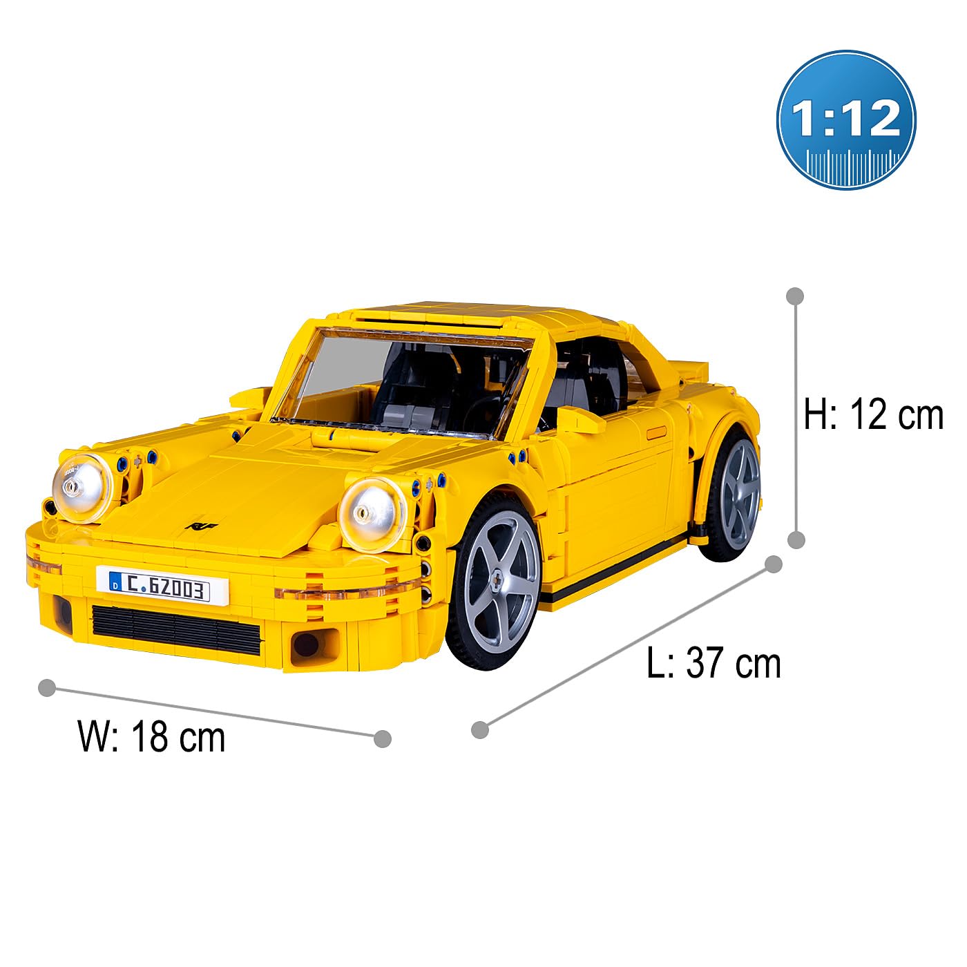 JAMARA 402854 CADA RUF CTR 2017 Yellowbird 1:12 Bricks, Spielzeugauto, Sport Rennwagen für Kinder ab 8 Jahre, Set aus Klemmbausteinen, Geschenkidee für Kids, Türen manuell