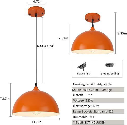 Miniatura 36 de Lámpara Colgante Industrial Electrochapada en Oro de 11.8 pulgadas, Paquete de 2, Lámparas Colgantes de Metal para Isla de Cocina, Lámpara Colgante
