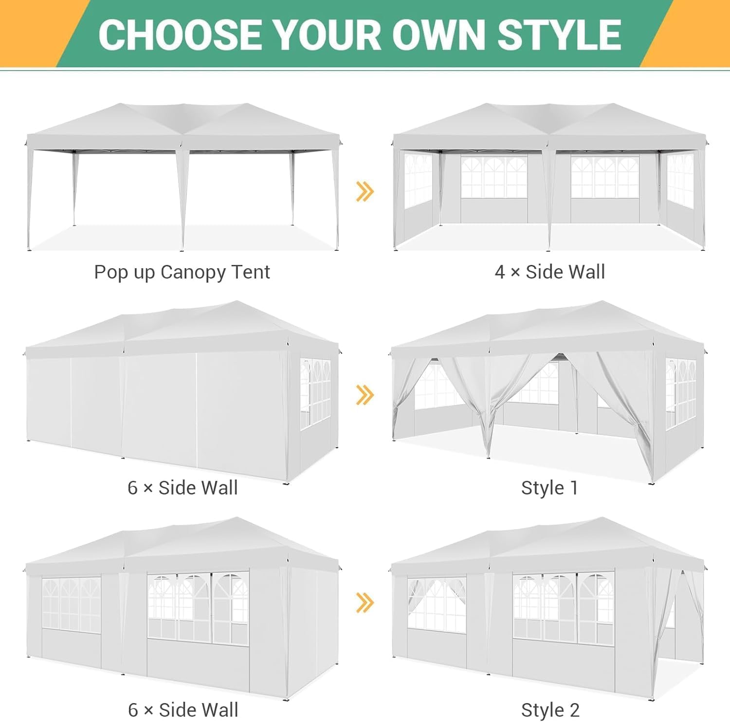 COBIZI Faltpavillon 3x6m Pavillon Wasserdicht Stabil Partyzelt Faltbar | 3 Höhen, Tente de réception d’extérieur avec 6 parois latérales anti-UV pour mariage, extérieur, jardin, fête et marché