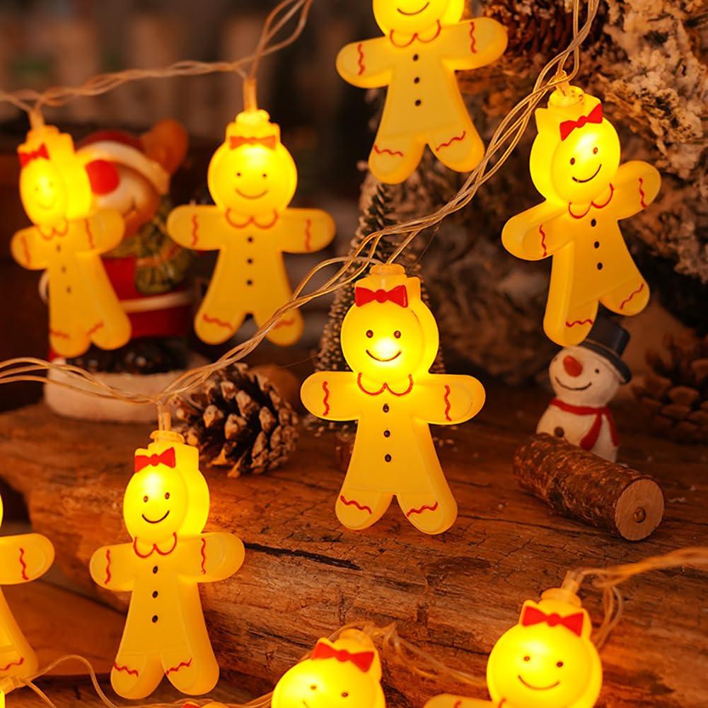 Cadena De Luces Navideñas De Hombre De Jengibre | Cadena De Luces Creativas De Hadas | Luces LED De Alambre De Cobre Blanco Cálido Para Decoración De Fiesta De Navidad,B,10m(32,8 Pies)-80 LED-USB