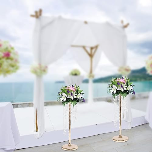 Miniatura 3 de Centros de mesa de boda, jarrón de flores doradas, 2 piezas de 27.5 pulgadas de alto, jarrón de metal para decoración de mesa, elegante decoración