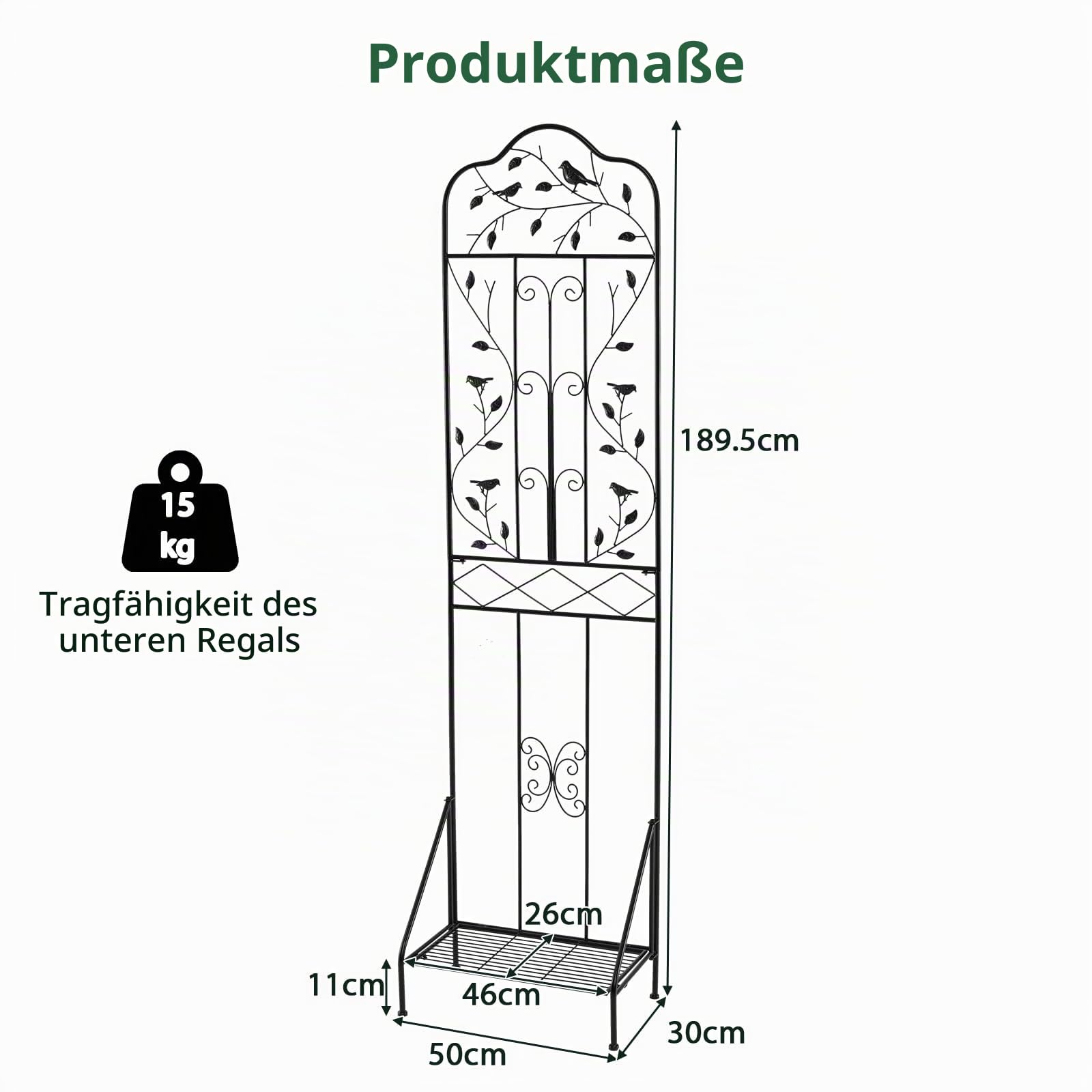 HOMASIS Rankgitter Metall, Rankhilfe mit Blumenständer, Spalier Pflanzstütze zum Stecken, dekorative Gartenzaun für Kletterpflanzen, Gartenspalier für Rosen Blumen Tomaten (1, Schwarz)