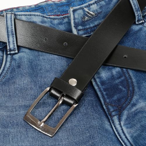 Image of Black Faux Leather Belt for Men | Adjustable Waistband up to 42 Inches | Belt for Jeans & Dress Pants | Belt with Heavy Buckle 135a