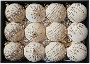 Adornos de terciopelo para árbol de Navidad, bolas de vacaciones flocadas, tamaño de 8 cm, juego de 12, lazo para colgar, elegante decoración de temporada para el hogar y fiesta (dorado)