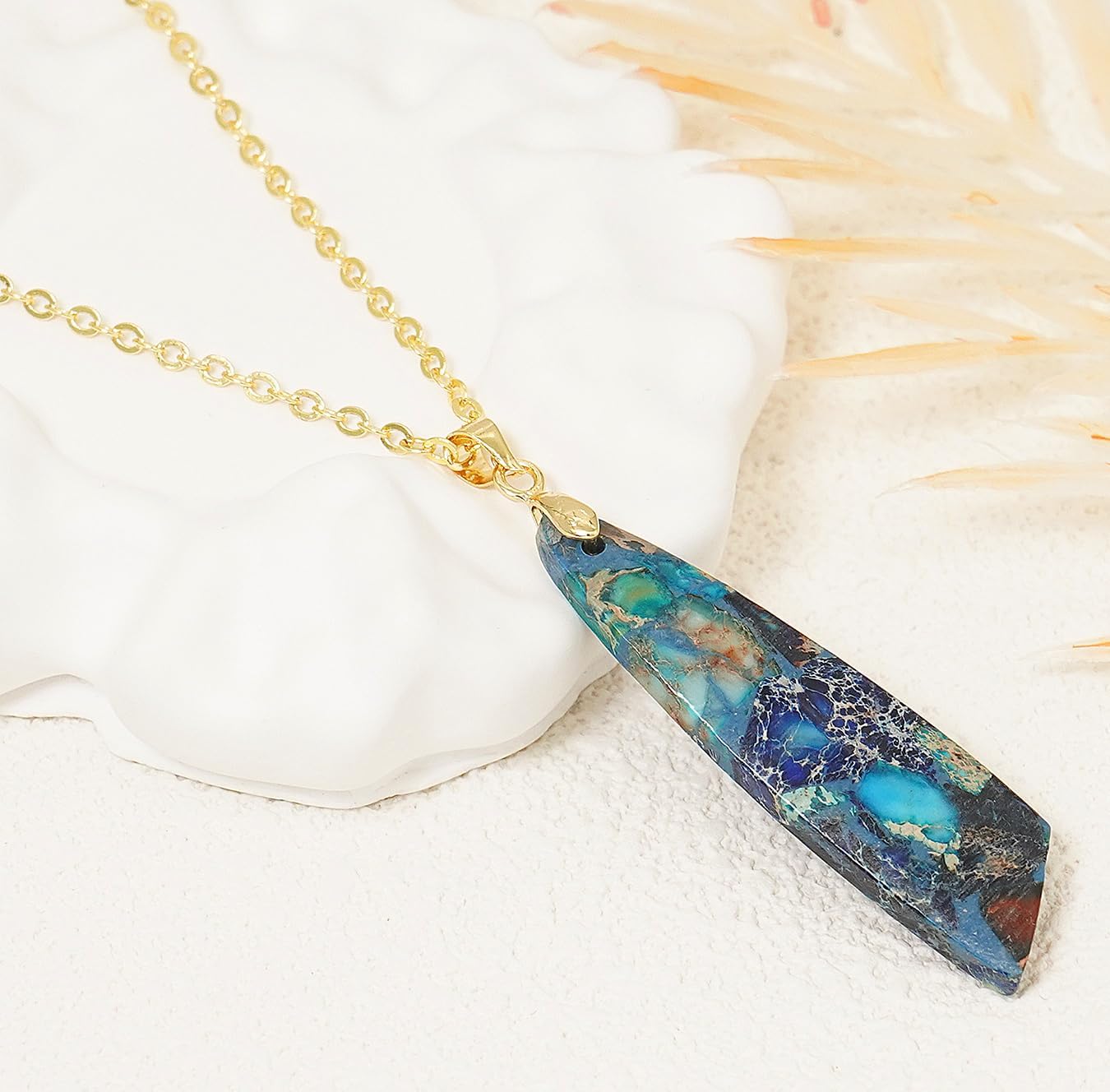 Nature Stone Necklaces for Women Boho Pendant Necklace 18K Gold Chain Necklaces - Image 4