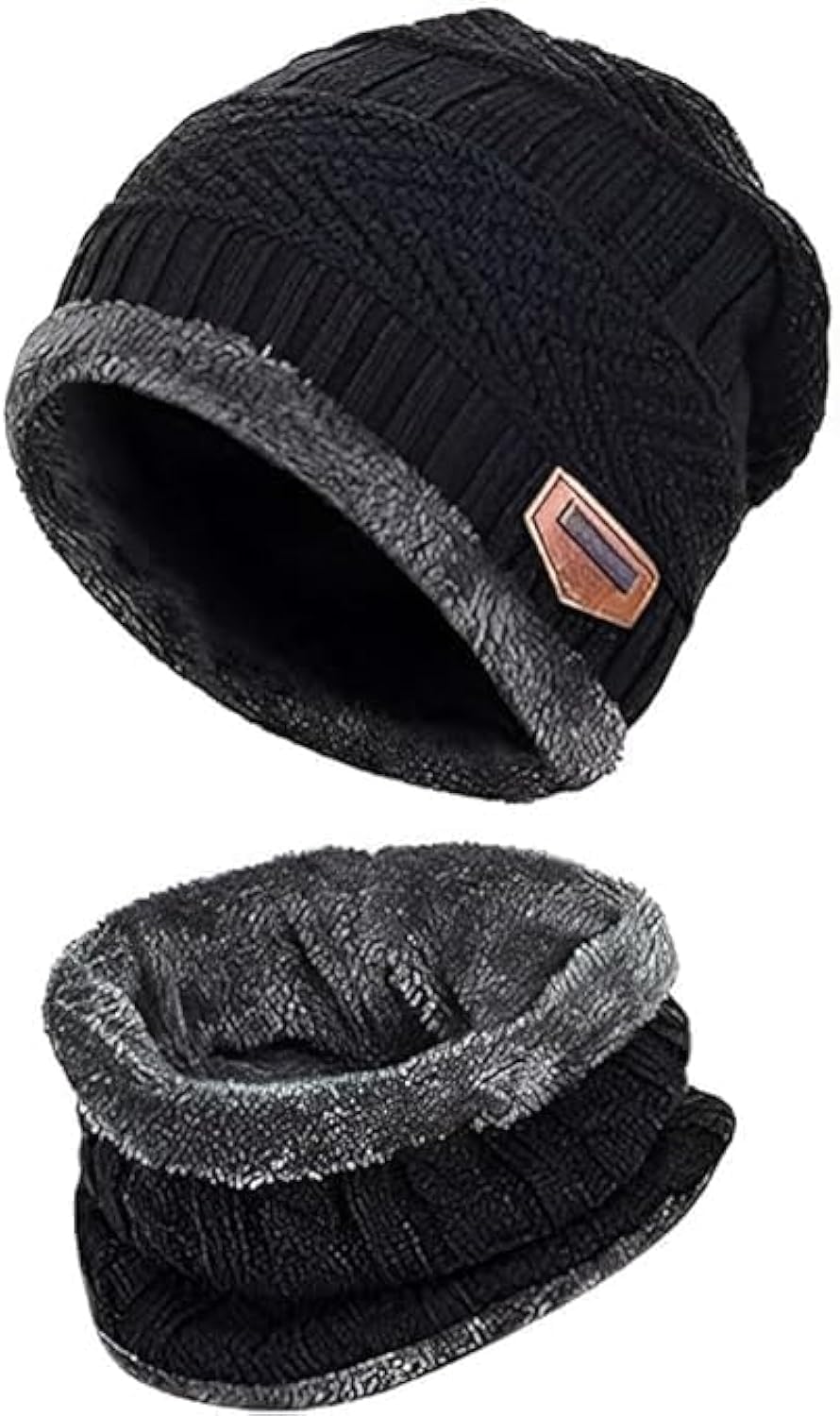 2-Pieces Winter Beanie Hat and Scarf Set - Warm Knit, Thick Fleece Lined for Men Women - Assorted Color, One Size