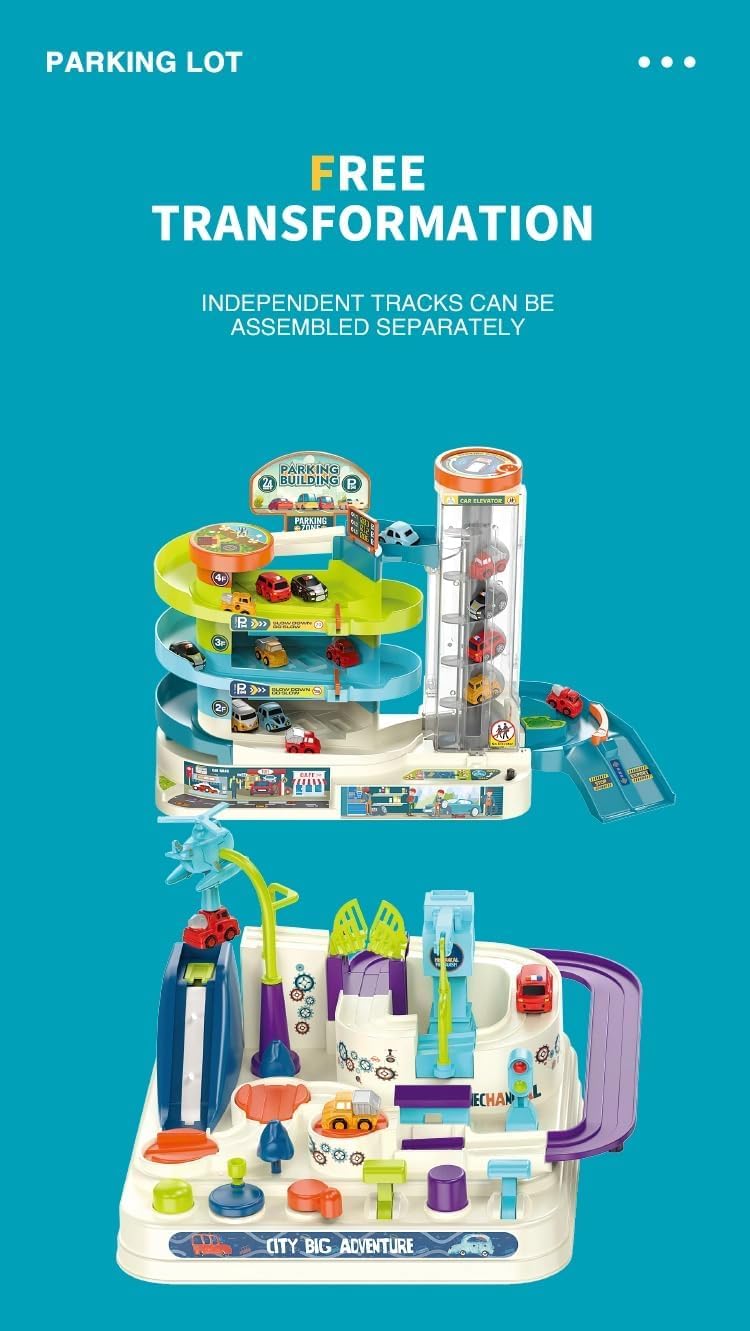 Samtop Car Adventure & Parking Building Toy Set with Music and Light & Parking Garage Playset Kids Parking Garage Race Car Ramp Track Toys (Car Adventure & Parking Building Toy Set) 4