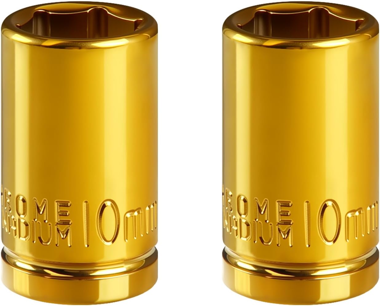 2-Pack 1/4" Drive 10mm Shallow Socket Set - Gold Plated CR-V Steel, 6-Point Design, Anti-Corrosion, for Automotive & DIY