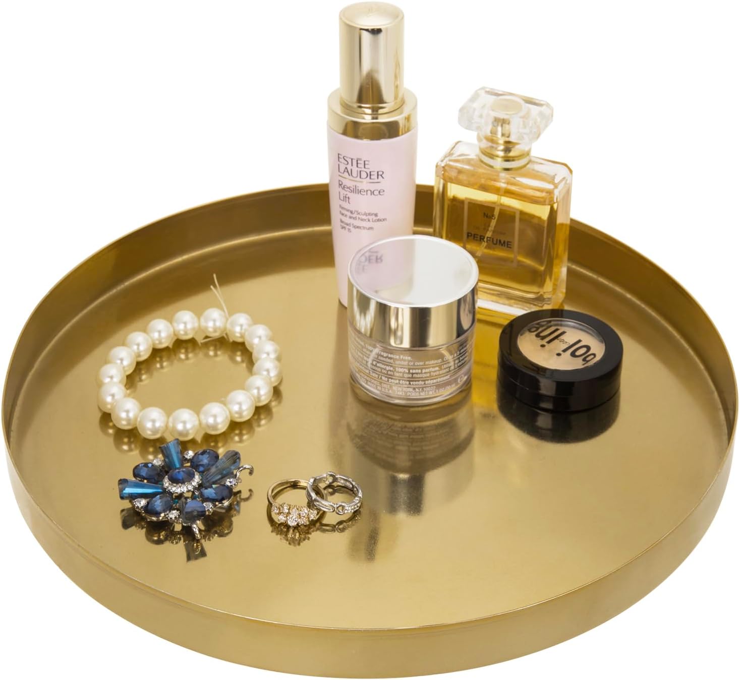 MyGift Brushed Brass Metal Decorative Tray, 11 inch Round Serving Tray - Handcrafted in India