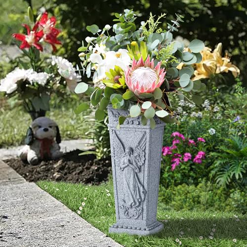 Cemetery Flowers Vase with Spike, Memorial Grave Vase Resin Flowers Holder for Headstone, Grave, Cemetery, Garden, Lawn, Yard Decorations (1Pc, Grey) image 2