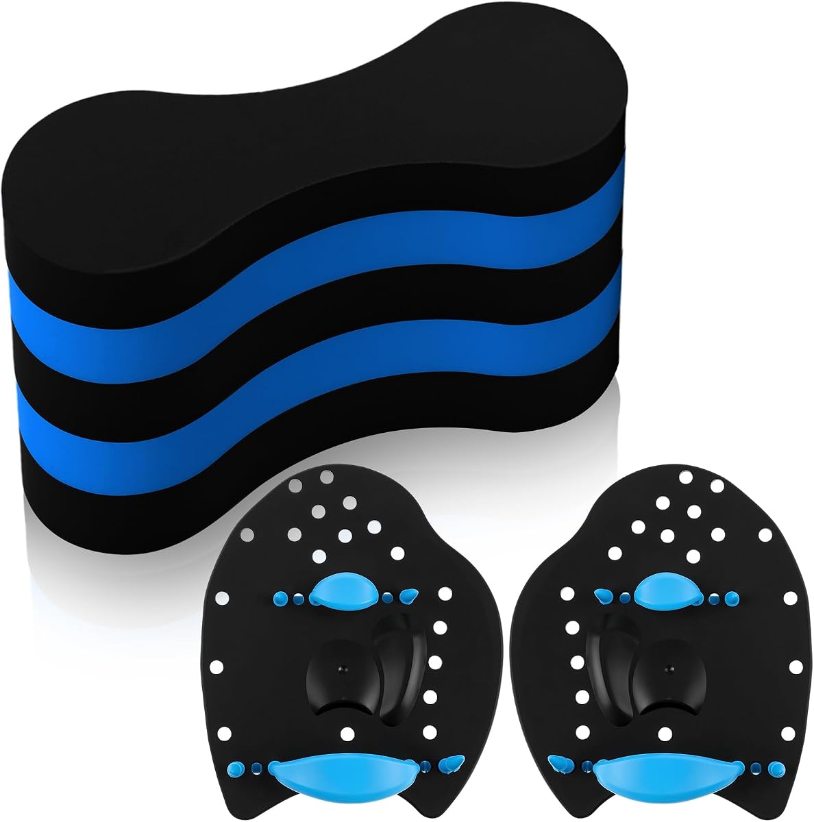 Juego de 3 piezas de paletas de entrenamiento de natación incluyen 1 boya 2 paletas de mano con correas ajustables Kit de equipo de entrenamiento de natación para adultos