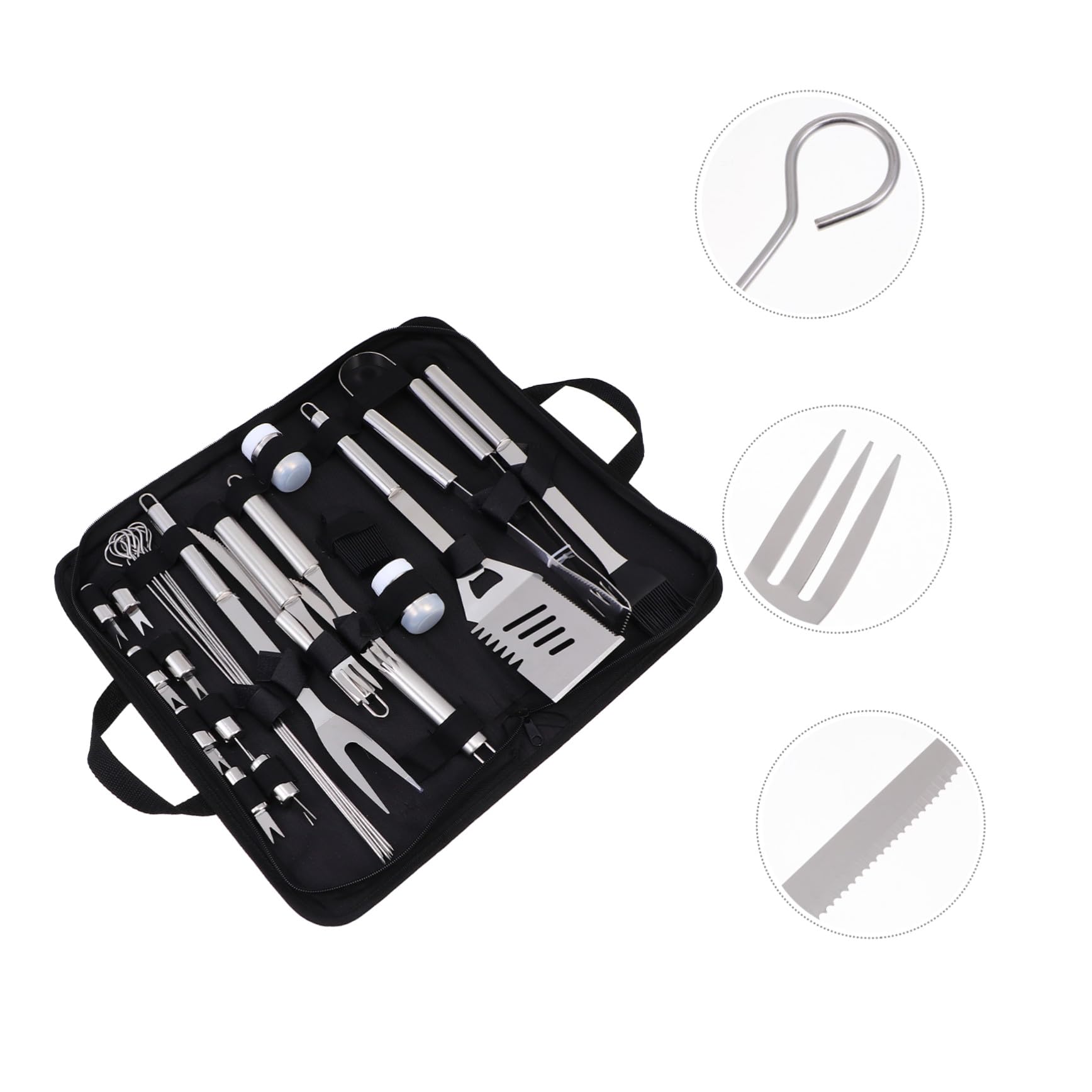 Utensili Barbecue in Inossidabile con Custodia Portatile in Oxford Kit Accessori Bbq per Grigliate e Outdoor