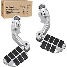 Nilight 1.25" Motorcycle Highway Pegs For Harley Davidson Touring Road King Street Glide Sportster Adjustable Long Angled Foot Pegs Universal For 1-1/4" Engine Guard Crash Bars Highway Footpegs Chrome
