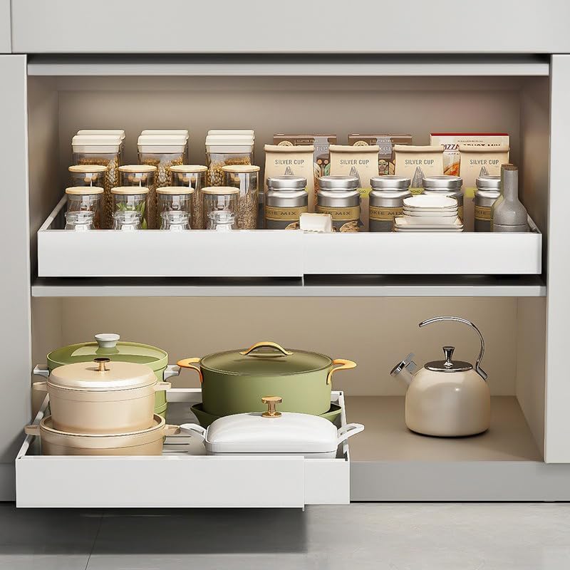 Pull out cabinet organizer - slide out drawers for kitchen cabinets, helps to store items neatly in the cabinet with drawers & pantry shelves instead of all over the counter. (Large)