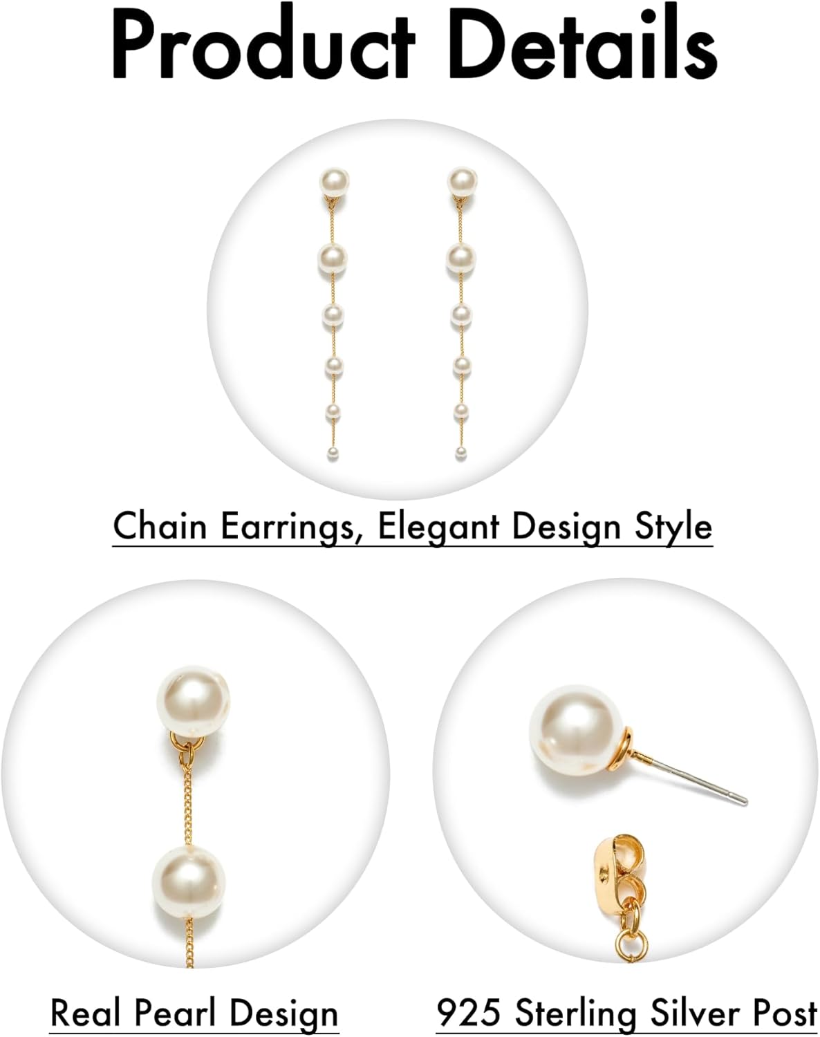 Freshwater Pearl Chain Earrings for Women 18k Gold Plated Drop Dangle Earrings for Women with 925 Sterling Silver Post Statement Jewellery Trendy Gift for Girlfriend Mother - Image 4