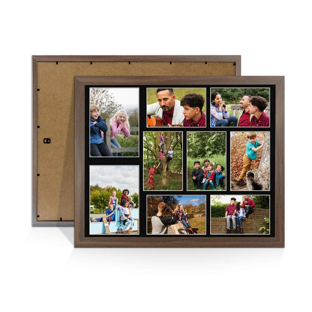 Procut Global 20X16 Walnut Photo Frames For Multiple Pictures with Black Mount-Sleek Collage Frame with 9 Apertures (2x) 7x5, (7x) 6x4-Engineered Wood with Shatterproof Perspex