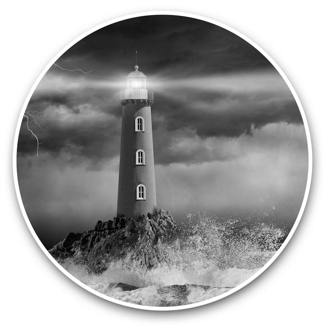 Destination Vinyl Ltd Bw Stormy Seas Lighthouse Sea Wave 35072 Vinyl Stickers (Set Of 2) 15Cm (Bw) - Stormy Seas Lighthouse Sea Wave Laptop Tablet Luggage Scrapbook #35072