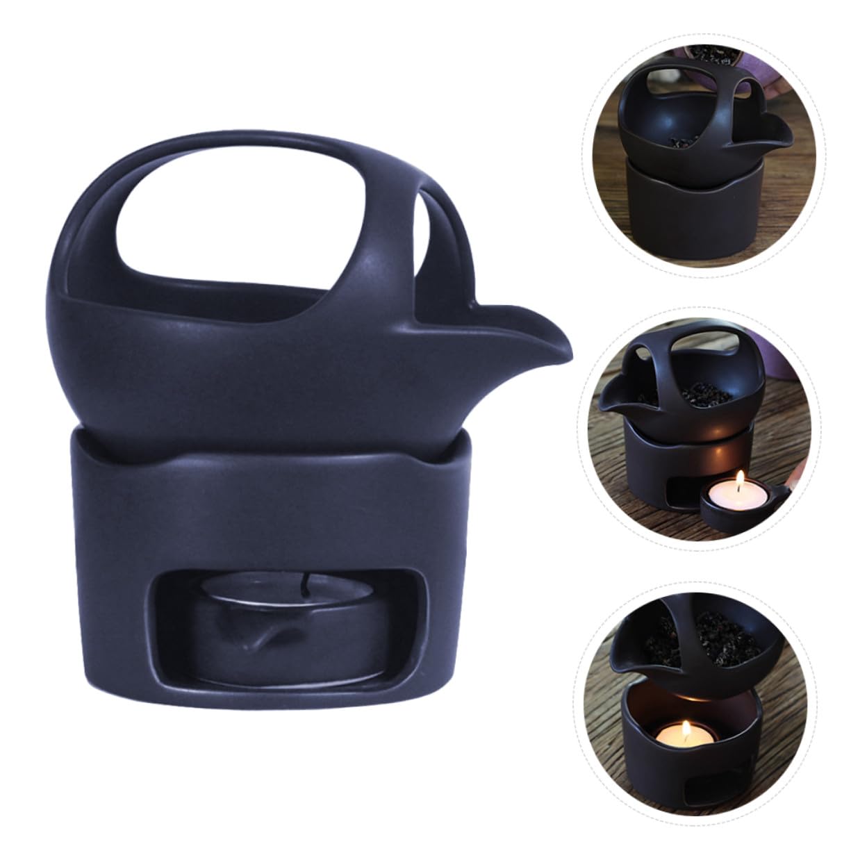 Mini Estufa de Cerámica Marrón para Infusión de Té Asas Ligera y Soporte para Velas Adecuado para Infusionar y Tostar Ingredientes de Té en Casa