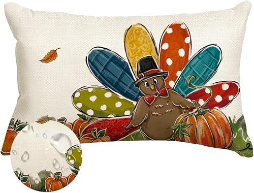 RABUSOFA Funda de almohada de calabaza de pavo de Acción de Gracias de 12 x 20 pulgadas, impermeable, para otoño, exteriores, cosecha, decoración de