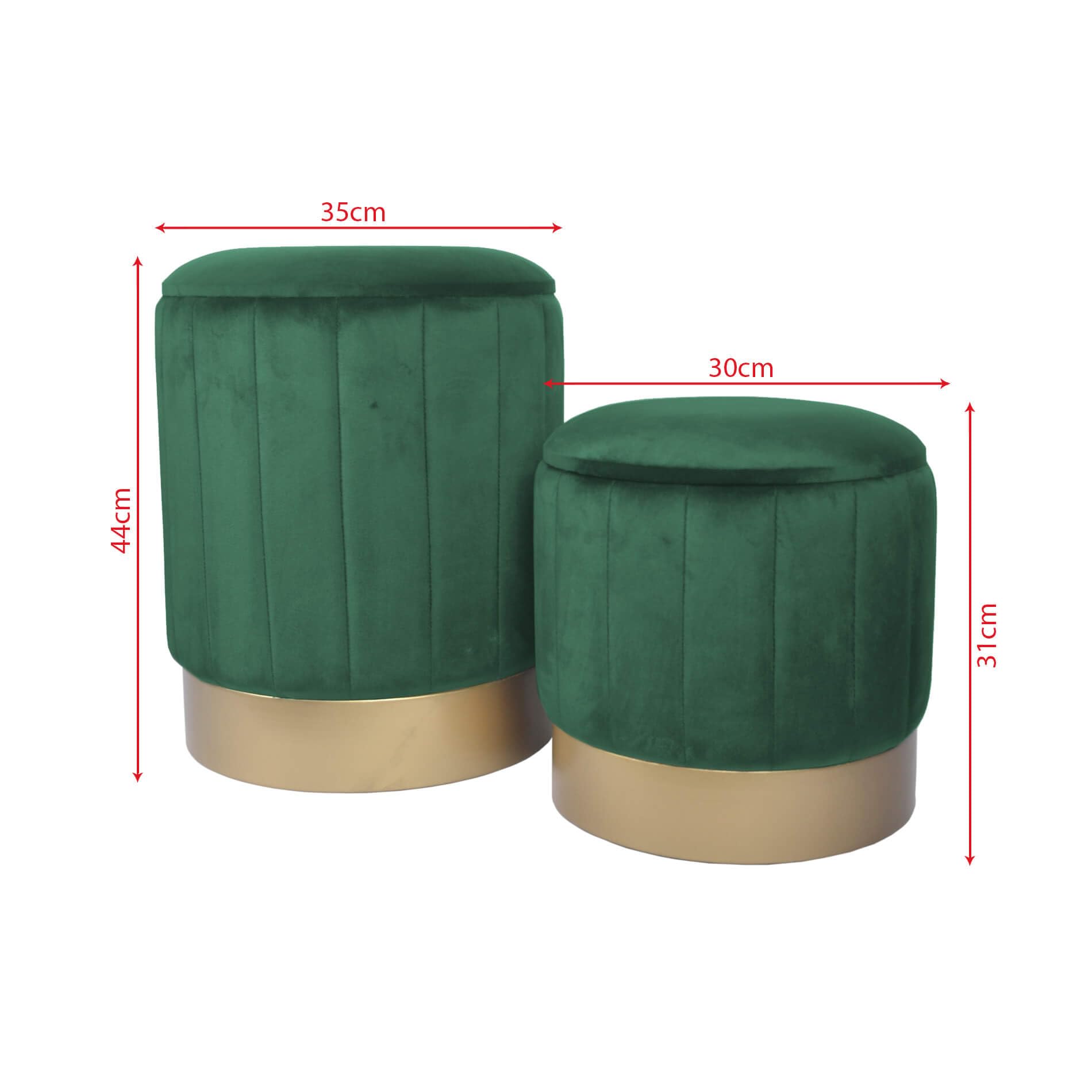 Rebecca Mobili Lot de 2 Poufs en Velours, Tabouret, Vert, MDF Fer, avec Rangement, pour Salon Chambre À Coucher - Dimensions HxLxP : 44 x 35 x 35 cm - Art. RE6834