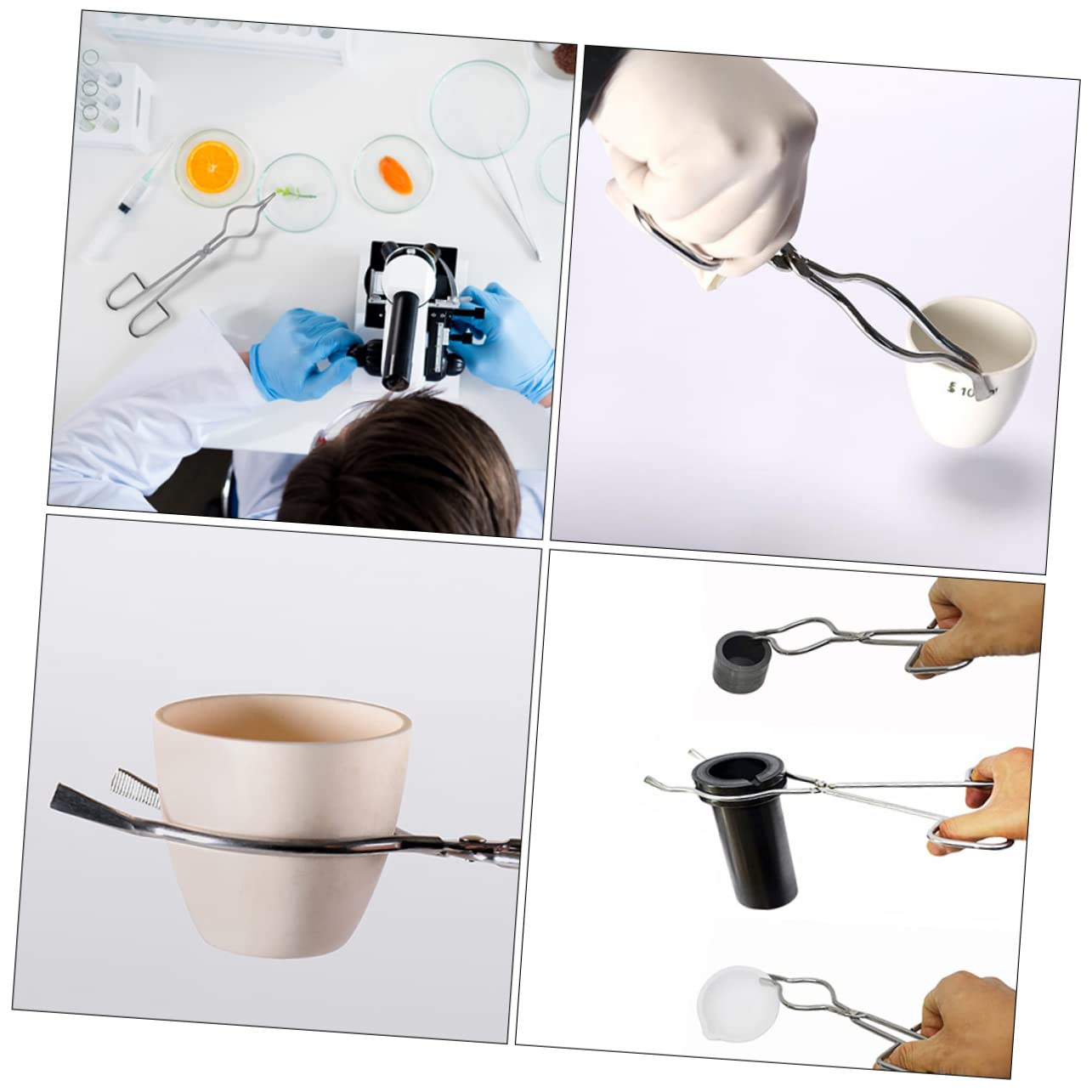 SOLUSTRE 4 Stück Edelstahl Tiegelzangen für Labor und Lehre Ergonomisches Design Einfach zu Bedienen Geeignet für Tiegel und Flaschen bei Wissenschaftlichen Experimenten