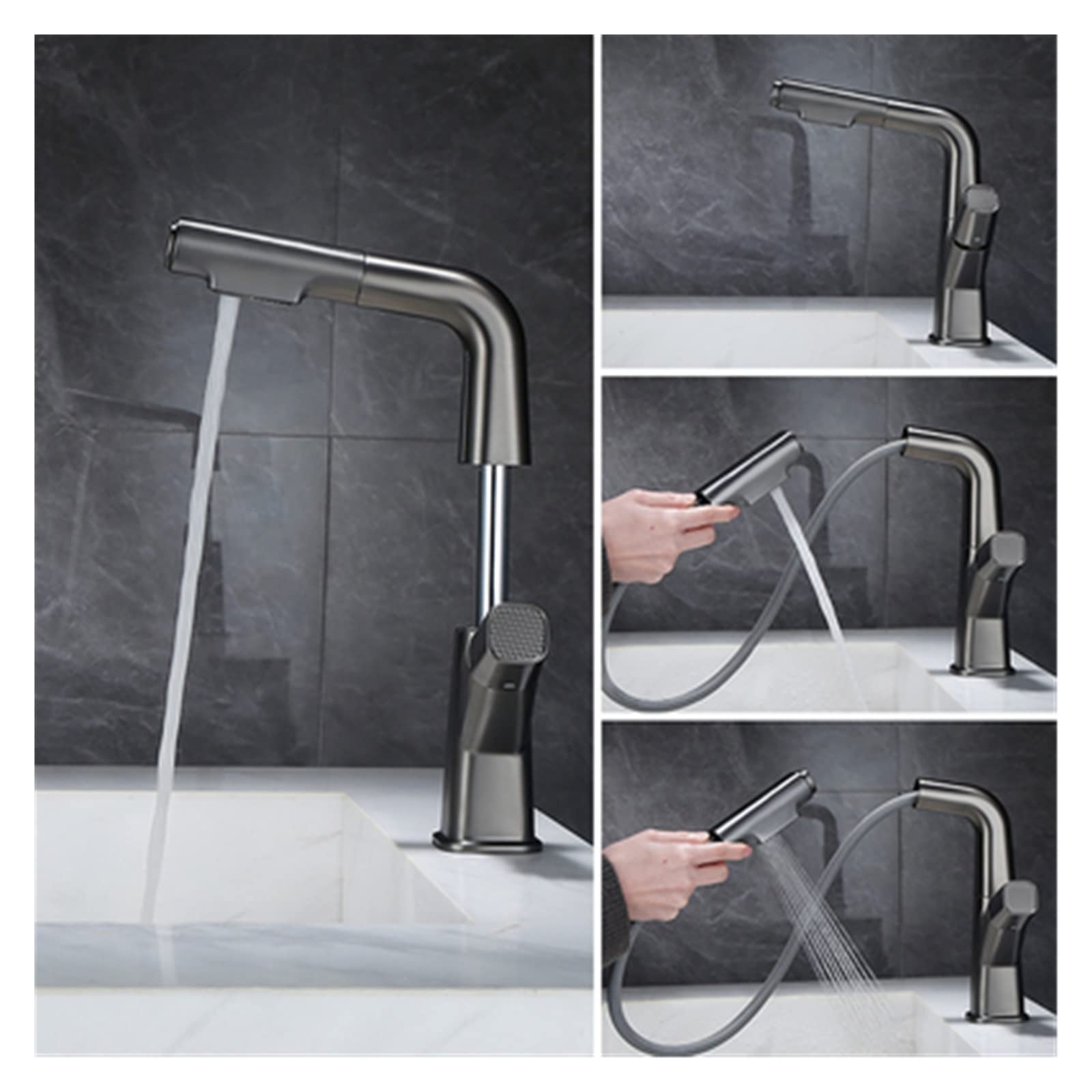 Robinet de salle de bain réglable en hauteur avec bec extractible