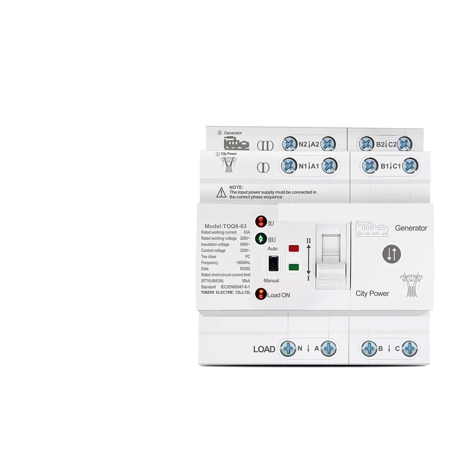 LEOTNNDQ Rail L N 220V Small Dual Power Transfer Electrical Selector Switches Uninterrupted 2P 4P 63A TOQ6