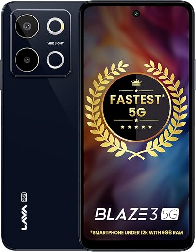 Lava Blaze 3 5G (Glass Blue, 6GB+128GB) | Segment’s Fastest 5G Smartphone | Dimensity 6300 Processor | 90Hz Display | 50MP+2MP AI Camera with Vibe…