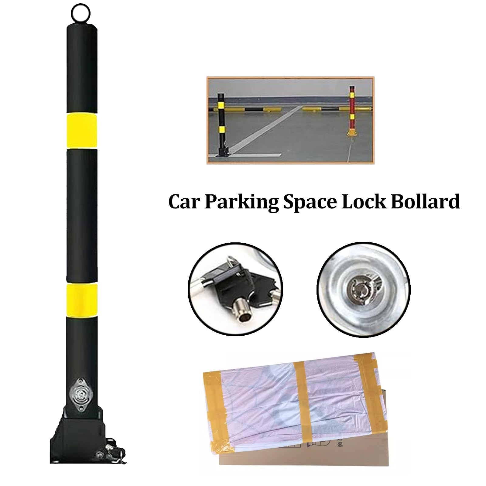 Dissuasore pieghevole di sicurezza, 80 cm, con bloccaggio alto, con rivestimento riflettente, in acciaio resistente, per vialetti, parcheggi, aree private e pubbliche, facile installazione