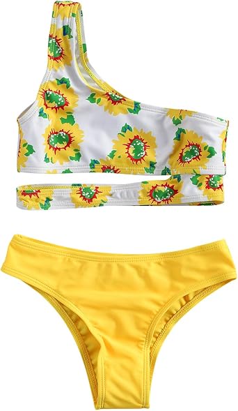 Hnyenmcko Girls Bikini Swimsuit Sunflower Halter Neck Tankini Set Leopard Crop Flounce High Waisted Bathing Suit Swimwear