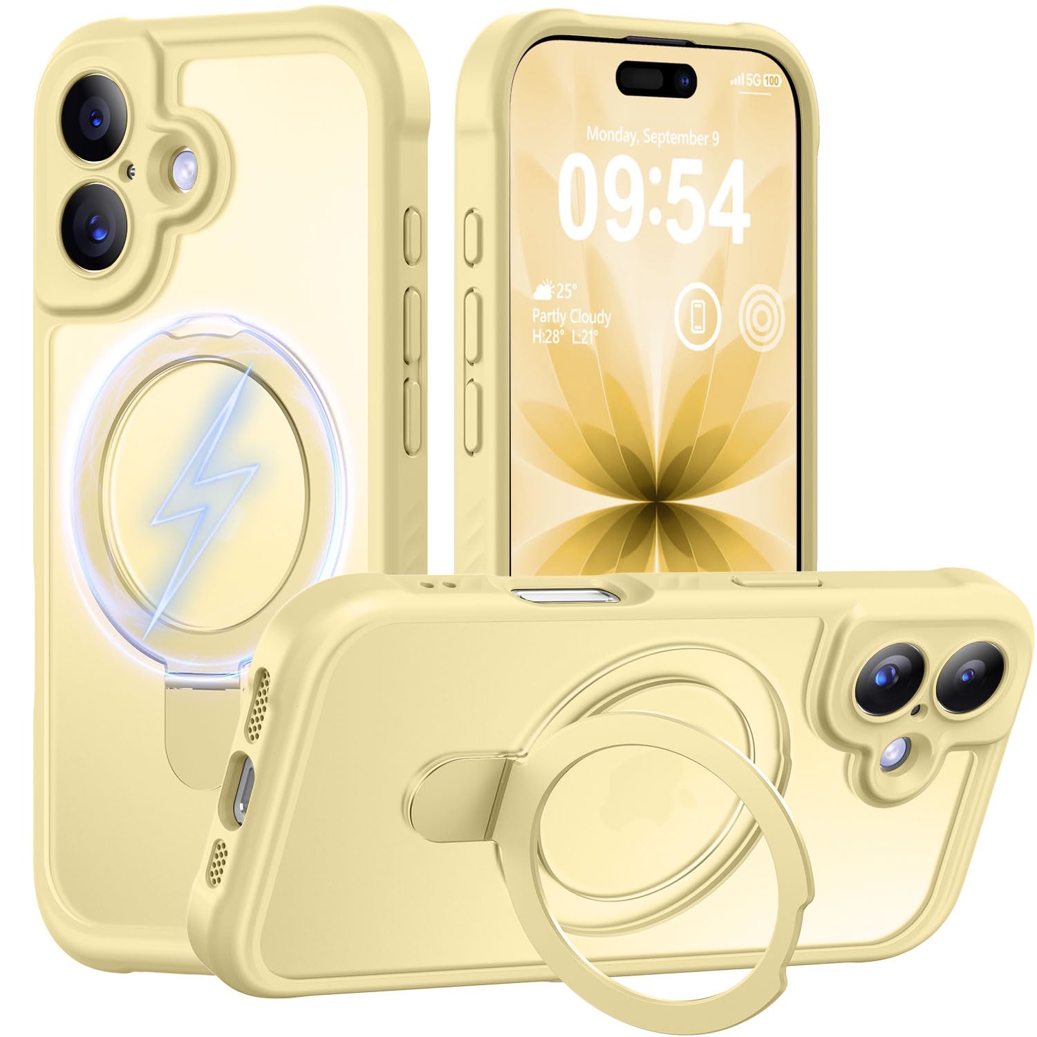 MOCCA Magnetic for iPhone 17 Case with Stand,Creamy Yellow