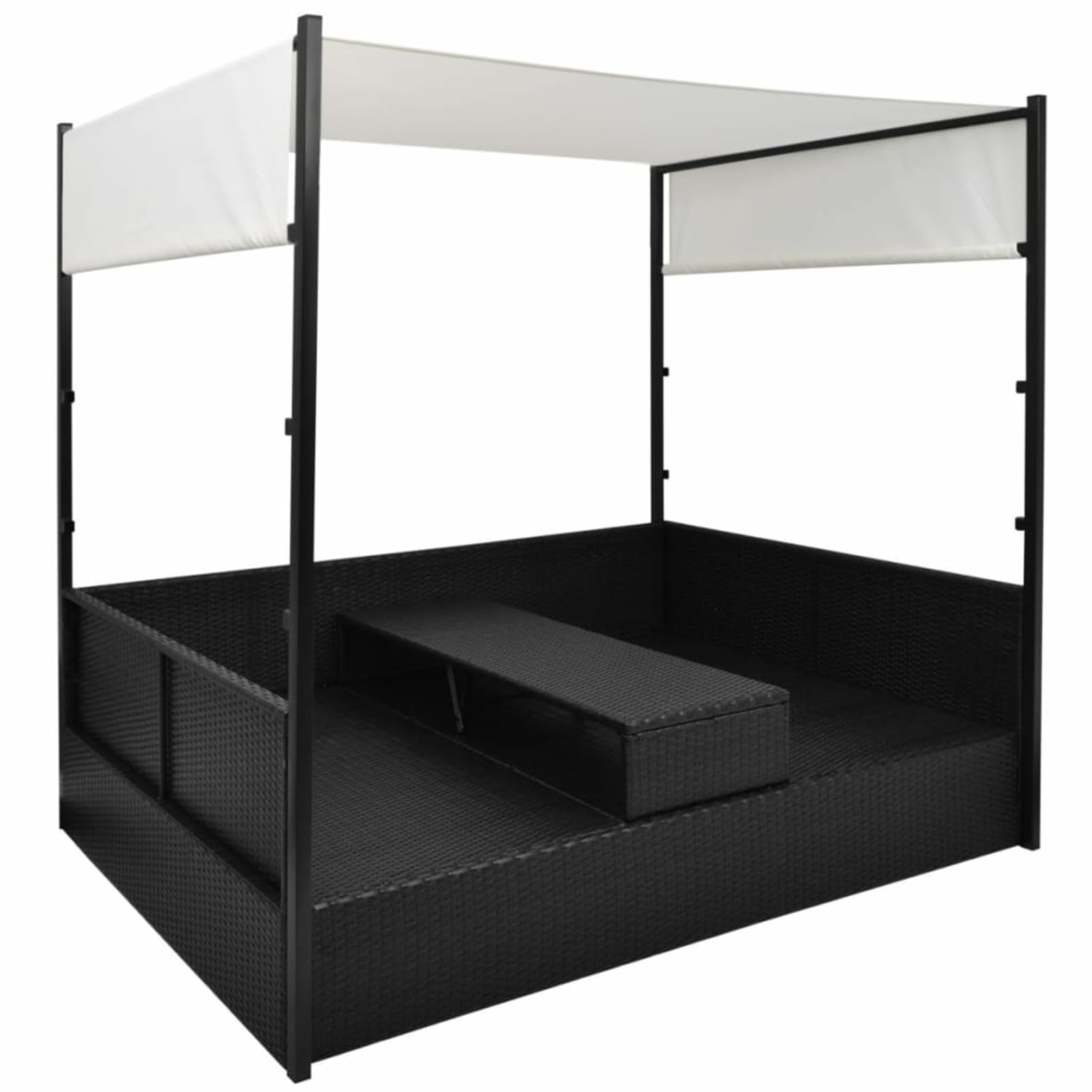 Homgoday Lettino da giardino con baldacchino, letto matrimoniale, letto matrimoniale, sdraio da giardino, divano da giardino con tavolino nero, 190 x 130 cm, polyrattan
