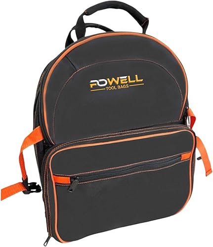 Powell - Mochila de herramientas resistente, organizador interior grande de bolsa de herramientas con acolchado extra, bucles elásticos, se abre