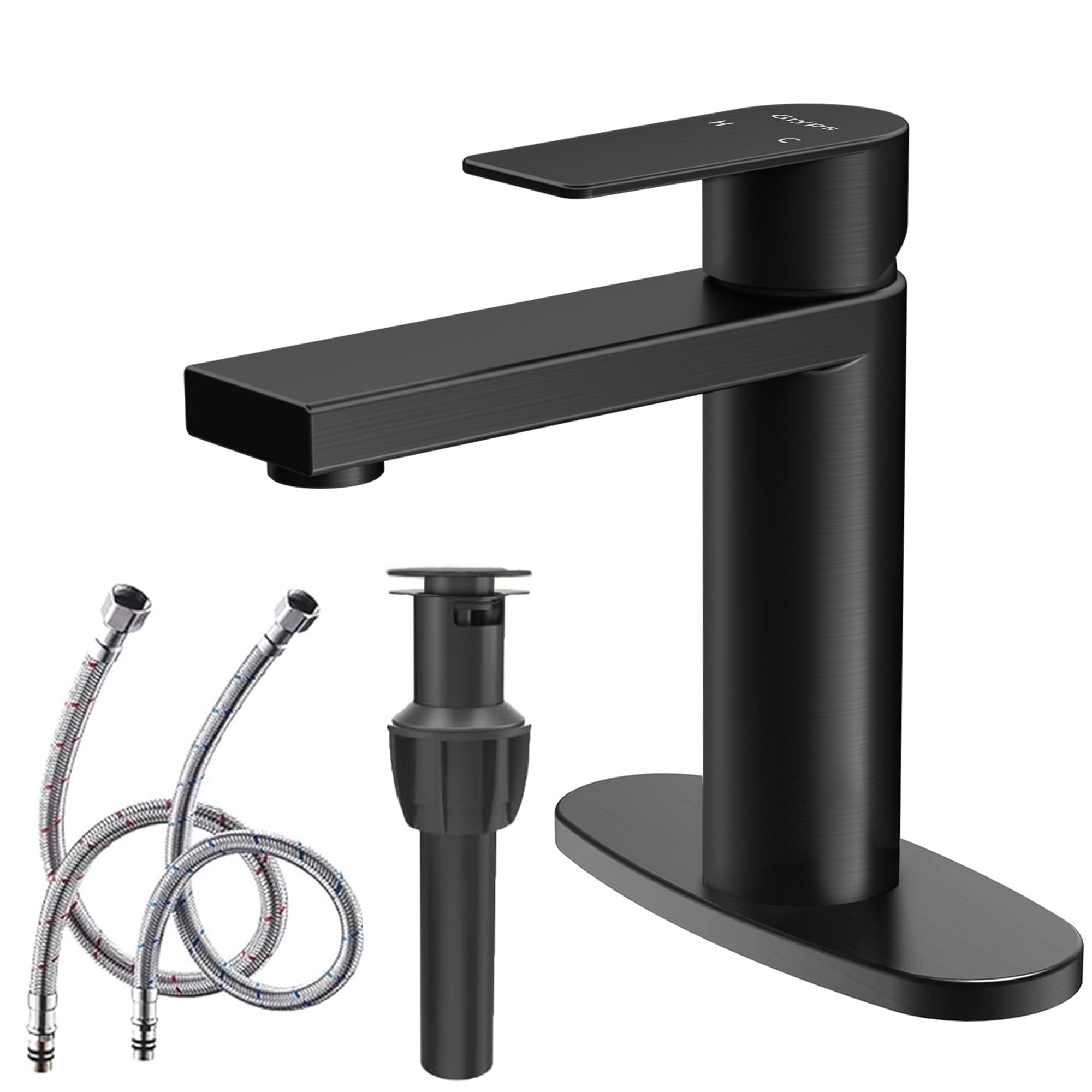 Matte Black Bathroom Sink Faucet Single Handle Bathroom Faucet Black Single Hole Vanity Faucet Modern RV Faucet Deck Mount 1 Hole or 3 Hole