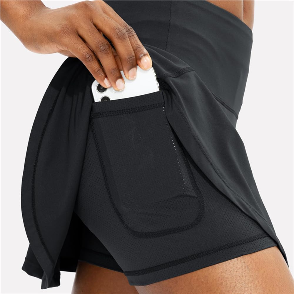 Damen-Tennisrock, plissiert, hohe Taille, athletische Skorts mit 4 Taschen, für Golf, Laufen