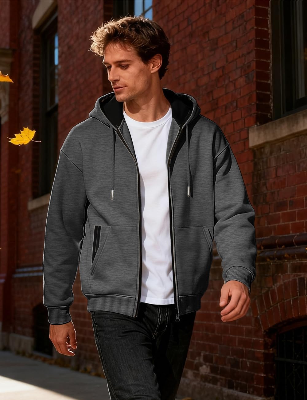 Mens Zip Up Hooded Sweatshirt Casual Coat Long Sleeve Hoodies Fashion Drawstring Sweatshirts with Pockets - Image 3