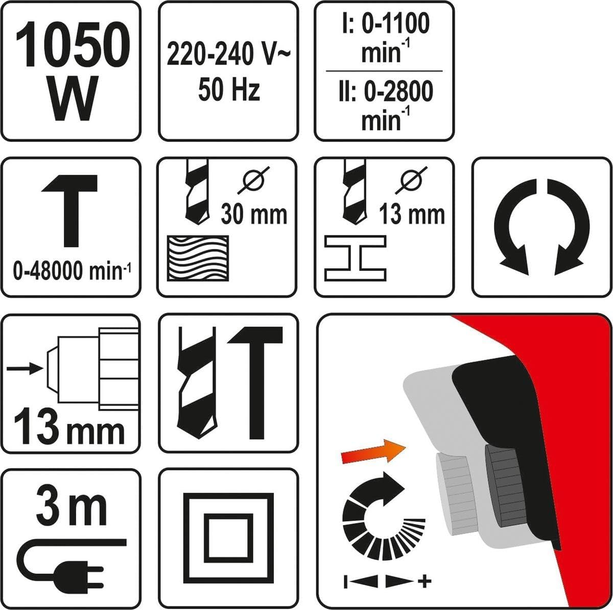 Yato Impact Drill YT-82044 Technical Specifications Diagram