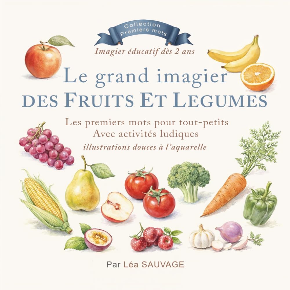 Le grand imagier des fruits et légumes pour tout-petits: Premiers mots – Imagier éducatif pour enfants dès 2 ans avec fruits, légumes et jeux d’observation (Collection Premiers mots)
