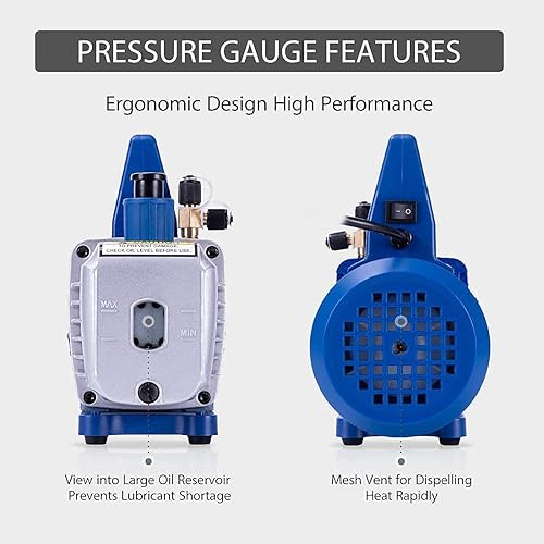 Miniatura 5 de VIVOHOME Bomba de vacío de aire HVAC de doble etapa de 110V 1/2 HP 5 CFM con botella de aceite y 110-120V AC 60Hz 3/4HP Juego de máquina de