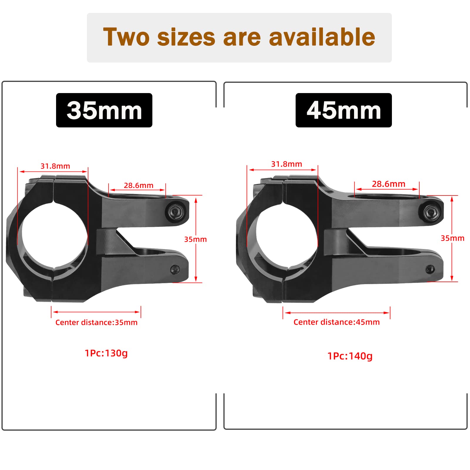 CYSKY Attacco Manubrio 31,8 35mm 45mm MTB Attacco Manubrio riser Manubrio Corto per la Maggior Parte degli attacchi Manubrio Bici da Strada, MTB, BMX, Attacco Manubrio Bicicletta